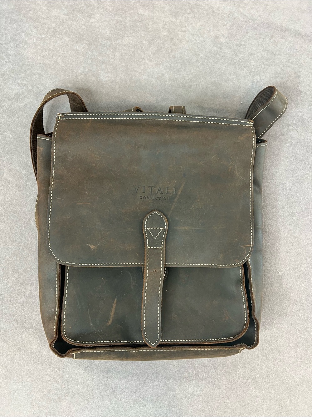 & Other Stories Distressed Brown Leather Messenger Bag
